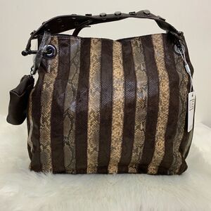 Amara Vegan Leather Snake Stripe Hobo Bag